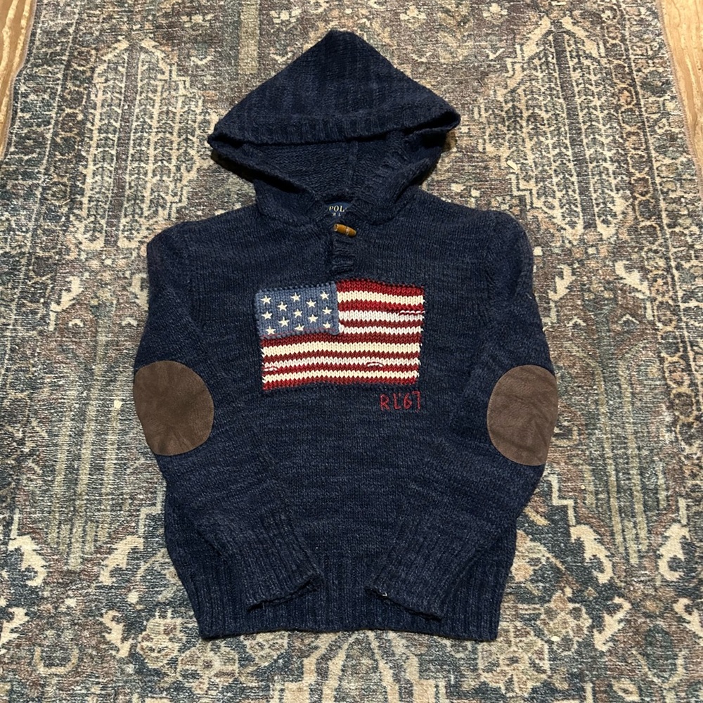 Polo by Ralph Lauren Navy Hooded Sweater with Flag Patch